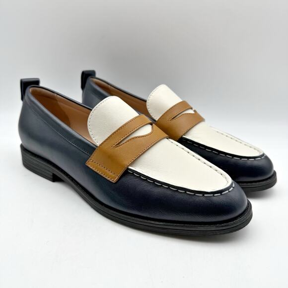 Cole Haan Womens Stassi Penny Loafer US 6.5 B EU 37 Navy Ivory Leather NWOB - Picture 5 of 13
